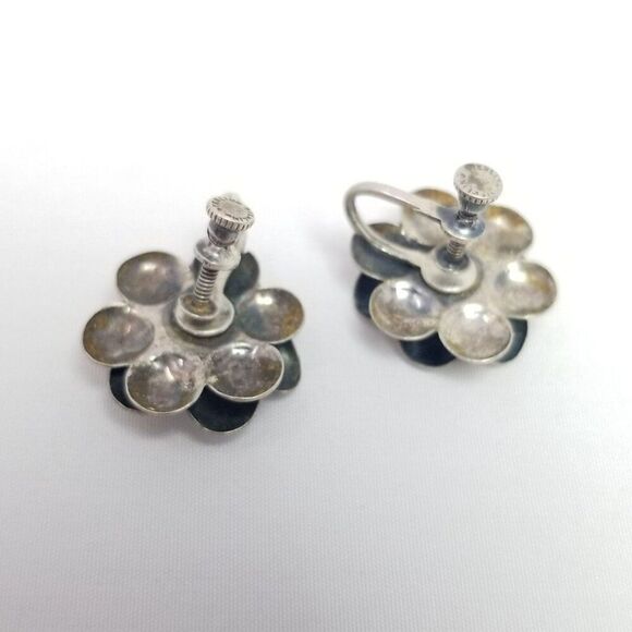 Vintage Jay Kel Sterling Silver Flower Clip On Screw Back Earrings, Signed - Picture 4 of 9